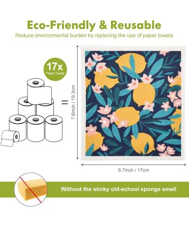 Set of 6 Kitchen Scandi Watermelon Lemon Strawberry Orange Fig Pomegranate Swedish Dishcloths Cleaning Cloths Strong Absorbent Quick Drying Dish Towels Reusable Cloths for Counter Wipes Art Deco - Buy Online on GoSupps.com