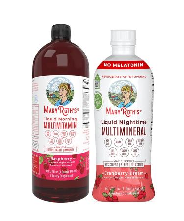 Liquid Multivitamin Raspberry & Liquid Multimineral Cranberry Bundle by MaryRuth s | Vitamin A B C D3 E & Amino Acids | Immune & Energy Support | Sleep Support | Magnesium Calcium & MSM Supplement