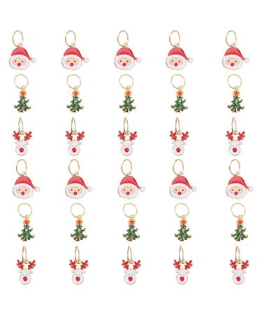 Miaija Christmas Hair Braid Rings Pendants Xmas Hair Braid Ring Xmas Shape DIY Hair Braiding Jewelry for Gift Women Girl Long Hair Accessories (30)