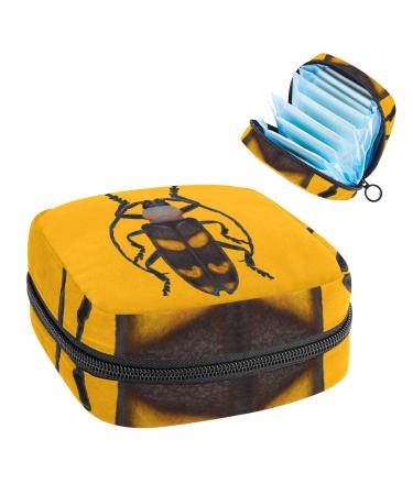 Women's napkin storage bag insects in the yellow background menstrual cup portable women's tapes storage bags female menstruation first period bag