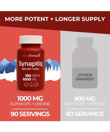 Synaptiq 1000mg (Alpha GPC + Uridine Monophosphate 600mg/400mg) - Nootropic Choline Supplement 180 Vegetarian Capsules 3-Month Supply For Focus & Productivity GMP Certified Made in USA 180 Count (Pack of 1) - Buy Online on GoSupps.com