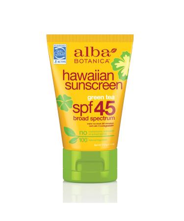 Alba Botanica Green Tea Hawaiian SPF 45 Sunscreen 4 oz. (Pack of 2)