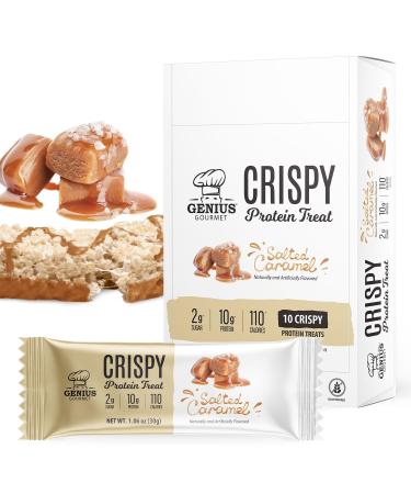 Genius Gourmet Crispy Protein Treat Salted Caramel Keto Snack Low Carb Low Sugar & Gluten Free Protein Snacks for Adults 10G of Whey Protein per Protein Bar 5 Net Carbs On The Go Snack 10 CT Salted Caramel 10 Count
