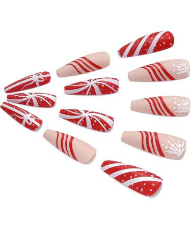 Vatocu Christmas Snowflake Glitter Press on Nails - 24pcs Long Ballerina Fake Nails for Women and Girls - Buy Online on GoSupps.com