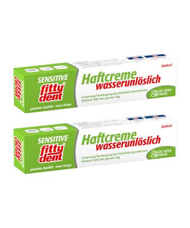 2 x fittydent super sensitive adhesive cream 40 g paste - the gentle detention cream the only water -insoluble detention cream with aloe vera & myrrh