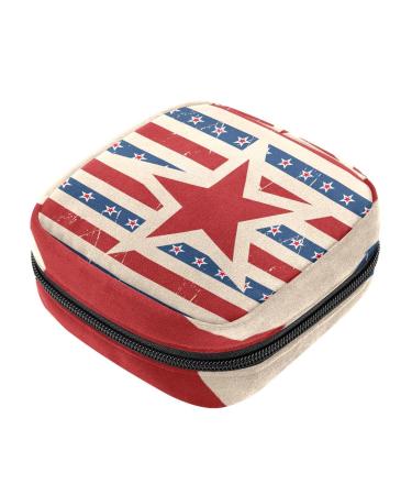Menstruation pad bag with zipper women's napkin bag tampons collective bags for women and girls (American patriotic stars)