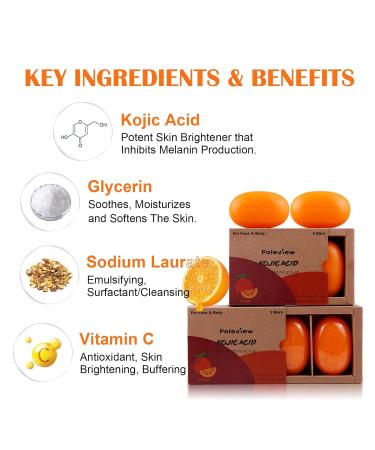 Poleview Kojic Acid Skin Lightening Soap - 2 Bars, 100g - Brightens Skin, Evens Tone, Reduces Hyperpigmentation - Buy Online on GoSupps.com