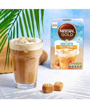 Nescafe Iced Latte Salted Caramel Instant Coffee 7 x 14.5g Sachets 100% Responsibly Sourced Coffee (Pack of 5) - Buy Online on GoSupps.com