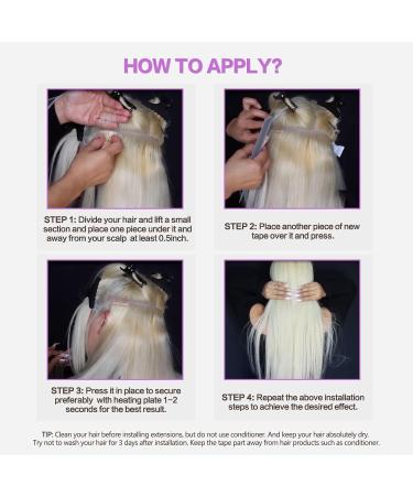 Real Remy Hair Tape Extensions - Platinum Blonde #60 - 20 Pieces 50g 45 cm - Invisible & Reusable - Buy Online on GoSupps.com