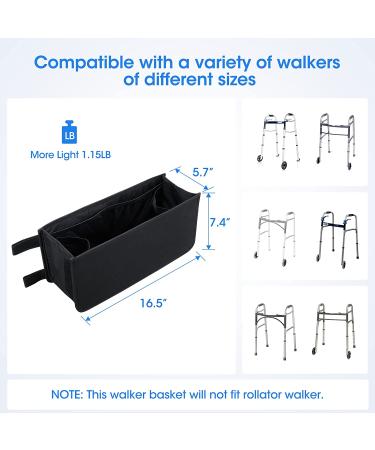 Upgrade Dotday Walker Basket Walker Bag Water Cup Holder  Foldable Walker Storage Bag with Big Capacity & Never Tipping Over  Best Gift for Family - Black (Not Fit Rollator Walkers) - Buy Online on GoSupps.com