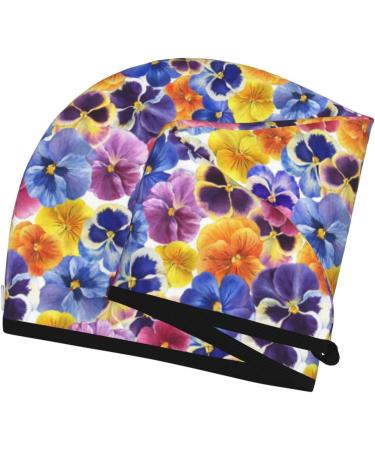 Hair Towel Wrap - Quick Drying Towel Turban with Button | Tricolor Pansy Flower Design - Buy Online on GoSupps.com