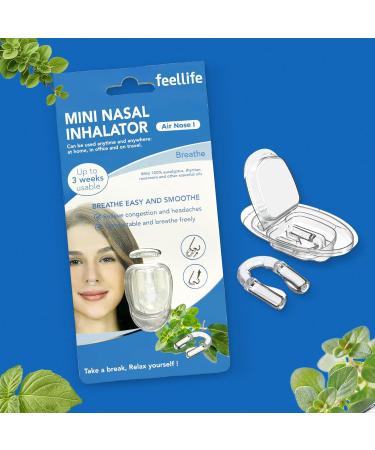 Mini Nasal Inhalator with Essential Oils - FEELLIFE Aromatilation Eucalyptus Nose Clip for Home Office & Travel - 100% Natural Bio (Blue) - Buy Online on GoSupps.com