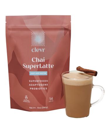 Clevr Blends Chai Tea Latte, Oat Milk Instant Latte Mix, Powder Latte Black Tea Organic Spices, Coconut Milk Superfood Creamer, SuperLatte with Adaptogens, Reishi Mushrooms, Lions Mane and Probiotics