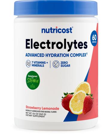 Nutricost Electrolytes Complex Powder (Strawberry Lemonade) 60 Servings - Advanced Hydration Complex 7 Vitamins + Minerals Zero Sugar Sweetened with Stevia Gluten-Free GMO-Free Strawberry Lemonade 8.6 Ounce (Pack of 1)