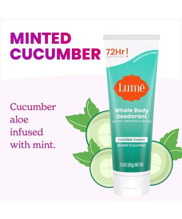 LUME Whole Body Deodorant - Invisible Cream Tube - 72 Hour Odor Control - Aluminum Free Baking Soda Free Skin Safe - 3.0 ounce (Pack of 2) (Minted Cucumber) Minted Cucumber 3 Ounce (Pack of 2) - Buy Online on GoSupps.com