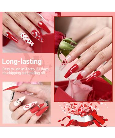Modelones 12Pcs Dip Powder Nail Kit Valentine's Day Set - Red White Glitters Dipping Powder System with Base & Top Coat Activator - French Nail Art Manicure Tools - Buy Online on GoSupps.com