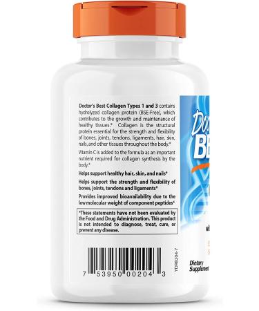 Doctor's Best Collagen Types 1 & 3 with Vitamin C â€“ 1000mg, 180 Tablets | Supports Skin, Hair & Joint Health - Buy Online on GoSupps.com