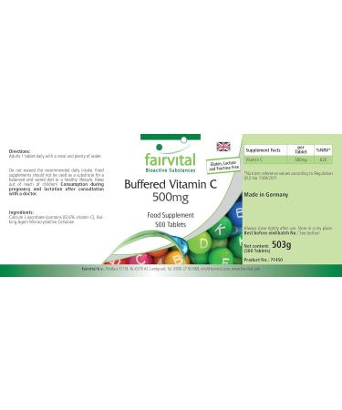 Fairvital | Vitamine C tamponn e 500mg - Boite pour 500 JOURS - Fortement dos - VEGAN - 500 Comprim s - Buy Online on GoSupps.com