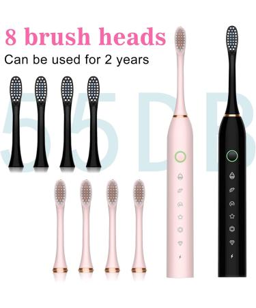 Buy Electric Toothbrush for Adults - 6 Modes 42000 VPM 8 Brush Heads Sonic Black & Pink | International Shipping Available - Buy Online on GoSupps.com