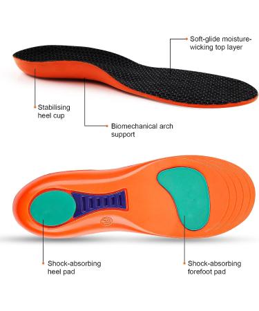 Arch Support Insoles for Plantar Fasciitis PU Gel Shoe Inserts for Pain Relief - Men 9-10/Women 10-11 - Buy Online on GoSupps.com