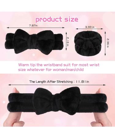 WSYUB 1pc Black Fluffy Bow Tie Makeup Headband + 2pc Absorbent Wrist Spa Wash Band Set | Microfiber Face Headband for Skin Care - Buy Online on GoSupps.com