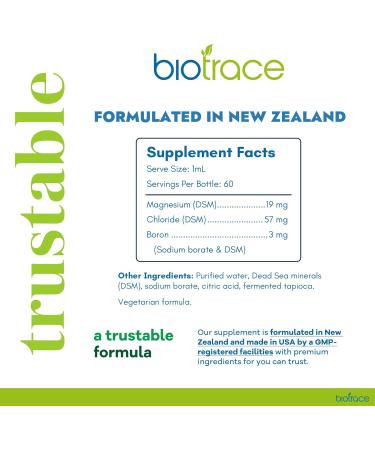 BioTrace Elemental Boron Mineral Drops Boron 3mg with Magnesium & Chloride Supports Bone Strength Brain Function & Hormonal Balance Ionic Liquid Minerals 60 Servings (60 mL) - Buy Online on GoSupps.com