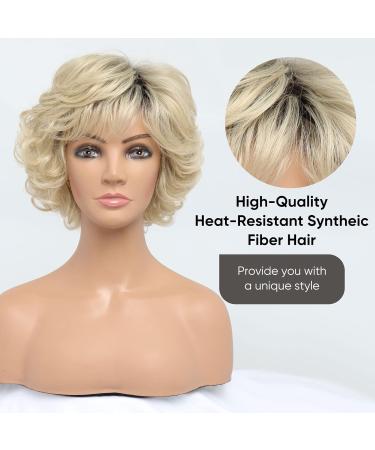 Bestung 613 Blonde Short Curly Wavy Wig with Bangs for Middle-Aged Women - Premium Synthetic Fashion Hair (Pack of 1) - Buy Online on GoSupps.com