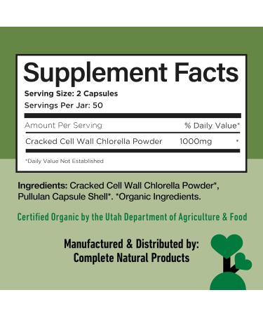 Complete Natural Products Organic Chlorella Capsules, 500mg, 100ct, Pure Green Algae Superfood, Detox & Immune Support, Vitamin B12 & Chlorophyll Rich, Plant-Based, Vegan, Non-GMO - Buy Online on GoSupps.com