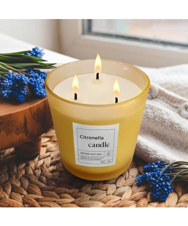 Luxury Citronella Candle | 30oz 3 Wick Aromatherapy | Natural Soy Wax | Indoor & Outdoor Scented | 120 Hours Burning Time | Relaxing Yellow Decor - Buy Online on GoSupps.com