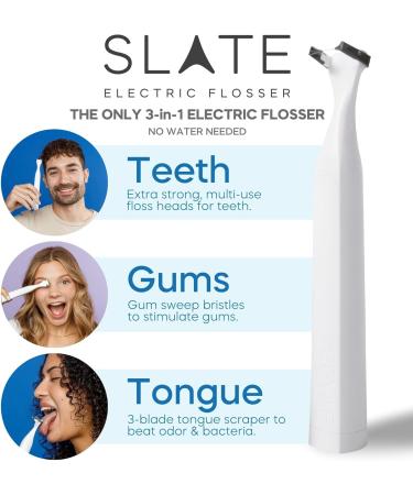 Slate Electric Flosser Starter Kit - 3-in-1 Ergonomic Flosser with Reusable Heads Non-Toxic Dental Floss & Advanced Oral Care Tools - Buy Online on GoSupps.com
