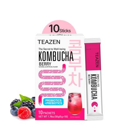 TEAZEN - Kombucha Berry Boisson instantan e au th probiotique 10 sachets Sans sucre V gan Faible en calories Pr paration pour boisson Cor enne avec pr biotiques