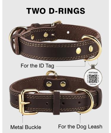 Joytale Leather Dog Collar with QR ID - Soft Durable & Adjustable for Large Dogs (38-48cm) - Brown - Buy Online on GoSupps.com