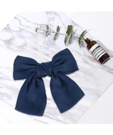 Bow Hair Clip Bow Barrette Hair Clips for Women French Vintage Big Bowknot Hairpin Soft Satin Silky Solid Color Navy Hair Bow Clip for Women Girls(Blue) - Buy Online on GoSupps.com