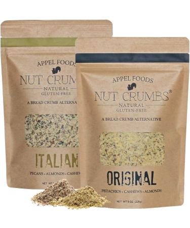 Appel Foods - Nut Crumbs - Bread Crumb Alternative - Gluten Free - Sugar Free - Low Carb - Low Sodium - Raw, Premium Nuts - Italian/Original 2pk