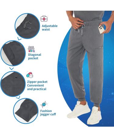 VIAOLI Men's Athletic Scrub Set - V-Neck Top & Jogger Pants - Grey Large - Buy Online on GoSupps.com
