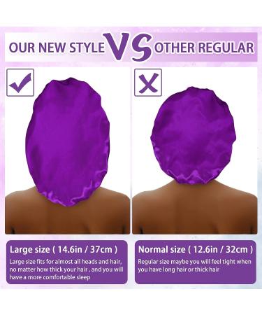 Satin Bonnet for Black Women - 2 Pcs Large Silk Sleep Caps with Buttons - Ideal for Curly, Long, or Braided Hair (Black+Purple) - Buy Online on GoSupps.com