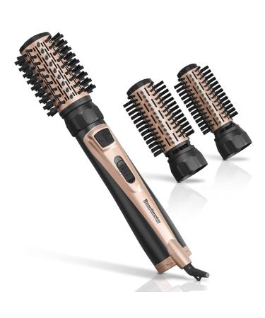 Beautimeter Hair Dryer Brush  3-in-1 Round Hot Air Spin Brush Kit for Styling and Frizz Control  Negative Ionic Blow Hair Dryer Brush Volumizer  3 Detachable Auto-Rotating Curling Brush  Black & Gold