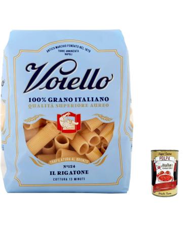 Italian Gourmet E.R. Voiello Pasta Il Rigatone Pack of 10 100% Italian Pasta N142 500g + Italian Gourmet Polpa 400g