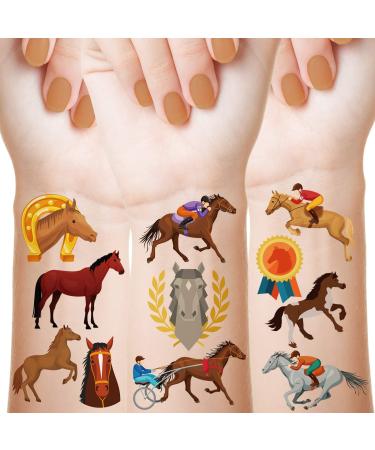 288 Pieces Horses Temporary Tattoos Cowboy Cowgirl Face Tattoos Farm Animal Spirit Horse Stickers Horse Birthday Decorations for Boys and Girls Party Supplies Horse Pattern