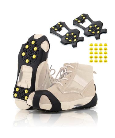 Xproutdoor Ice Cleats Snow Grips, Non-Slip Traction Crampons 10 Steel Studs with Extra 20 Replacement Studs, for Shoes/Boots, Snow Ice Walking Large 20 Extra Replacement Studs
