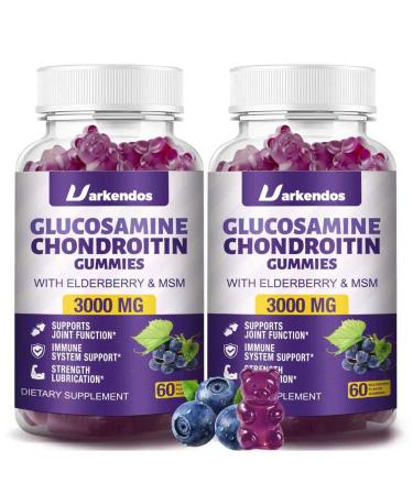 2 Packs 3000MG Glucosamine Chondroitin Gummies with MSM & Elderberry Extra Strength - Joint Support Antioxidant Immune Support Supplement for Adults Men & Women - 120 Blueberry Gummies 60 Count (Pack of 2)