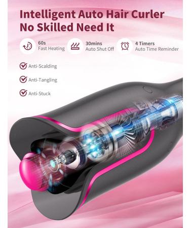 Automatic Curling Iron - 1 Inch Ceramic Hair Curler | Self-Rotating Easy Curling Wand - Anti-Scald Tangle-Free Dual Voltage | International Shipping Available - Buy Online on GoSupps.com