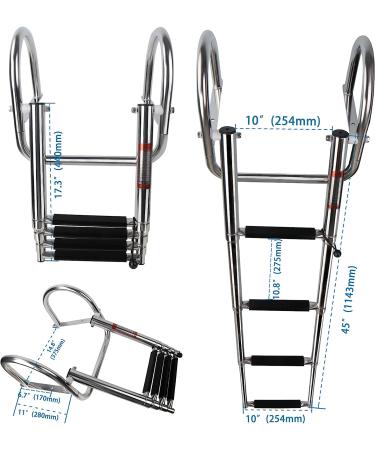 4 Step Heavy Duty Pontoon Boat Ladder | Folding Telescoping Rear Entry Inboard Ladder | Wide Steps Swim Deck with Pedals and Hand Railings - Buy Online on GoSupps.com