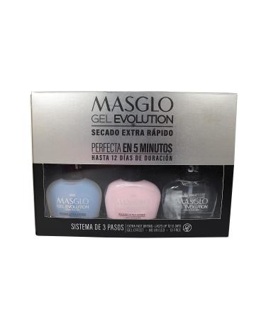 MASGLO GEL EVOLUTION Nail Polish Gel Effect Kit - 3 PCs, Base, Esmalte Novia, Brillo - Up to 12 Days Duration, No UV/LED Lamp Needed - 0.5 Fl. Oz. Pink - Buy Online on GoSupps.com