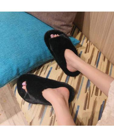 Fluffy Sliders Womens Furry and Fluffy Slippers for Women Indoor Slippers Autumn Winter Plush Flat Shoes for Women House Slippers for Indoor Outdoor Fashion Sandals (C 24.5CM) - Buy Online on GoSupps.com
