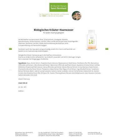 Sanct Bernhard Organic Herbal Hair Tonic - Nettle Birch Horsetail & Sage 500ml | Stimulate Hair Growth & Strengthen Roots - Buy Online on GoSupps.com