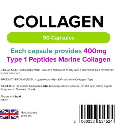 Lindens - Collagen 400mg - 90 Capsules - One-A-Day - UK Made - Marine Source Hydrolysed Collagen - Supports Bones Cartilage Ligaments Tendons and Connective Tissues - Letterbox Friendly - Buy Online on GoSupps.com