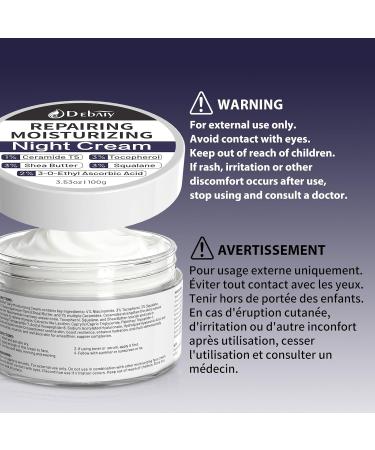 DEBAIY Night Cream Moisturizer Face with 3% Tocopherol 3% Shea Butter 2% Vitamin C 1% Ceramides Boosts Skin Barrier for All Skin Types (3.53oz/100g) - Buy Online on GoSupps.com