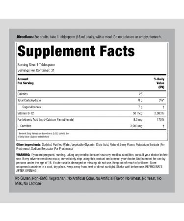 Piping Rock L-Carnitine Liquid 3000mg - Berry Flavor | Advanced Athlete Formula | Non-GMO Gluten-Free Supplement - Buy Online on GoSupps.com