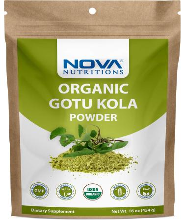 Nova Nutritions Certified Organic Gotu Kola Powder 16 OZ (454 gm) - Also called brahmi leaf powder (Centella asiatica)